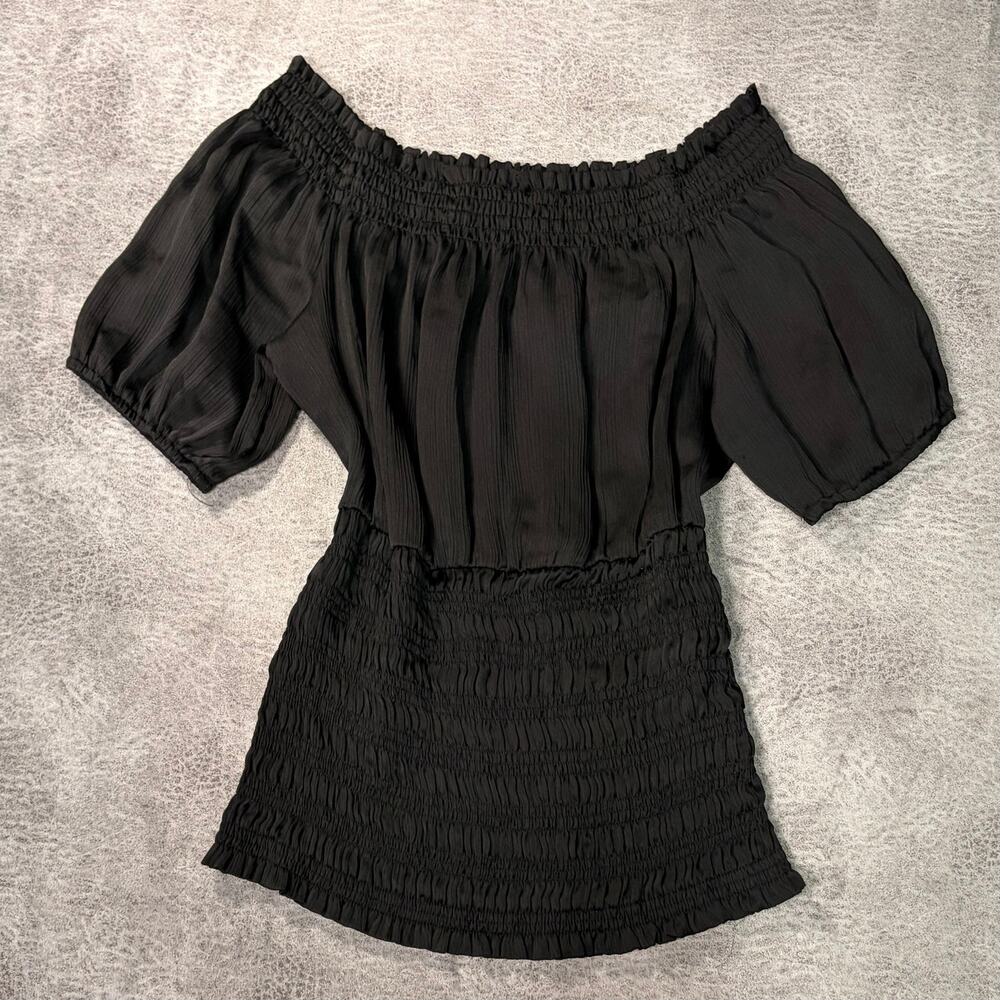 Black Sheer Smocked Off the Shoulder Blouse